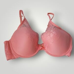 Natori 36DD Coral Pink Lace Trim Bra Underwire T-Shirt Bra Luxury Lingerie